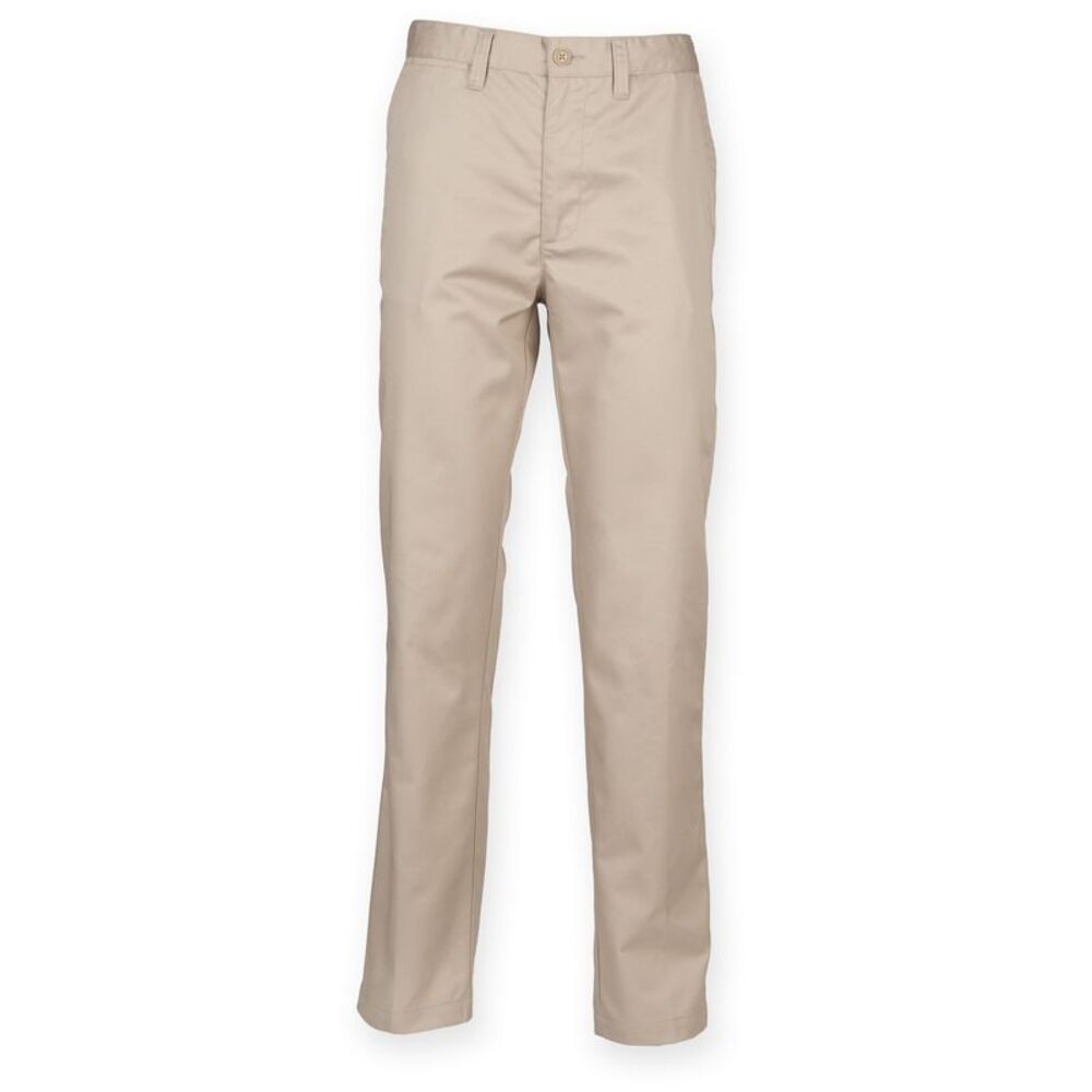 Henbury Mens 65/35 Flat Fronted Chino Work Pants / Stone